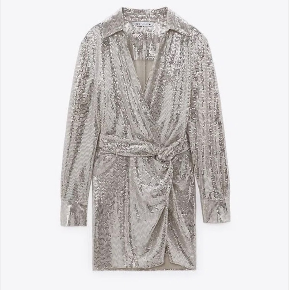 NWT Zara Sparkly Dress Silver